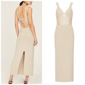 Ronny Kobo Tan Crochet V-Neckline Knit Open Back Dress - Size Small